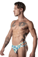 Male Power 237-292 Cut It Out Cut Out Thong Color Blue-Green-White