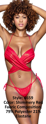 Mapale 6659 Ribbed Monokini Color Shimmery Red