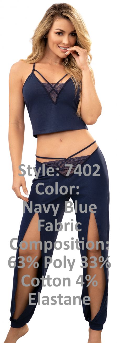 Mapale 7402 Two Piece Pajama Set. Top and Shorts Color Navy Blue