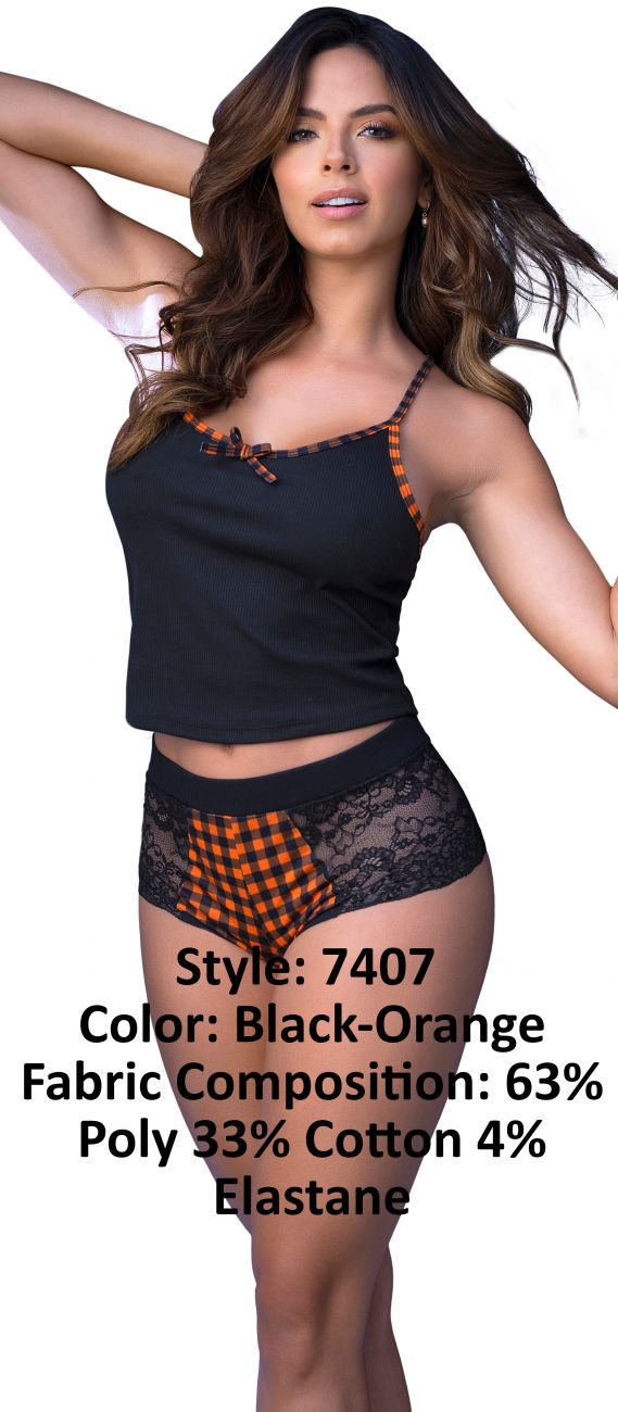 Mapale 7407 Two Piece Pajama Set. Top and Shorts Color Black-Orange