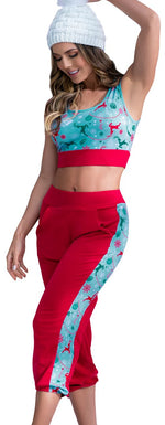 Mapale 7409 Two Piece Pajama Set. Top and Pants Color Red-Mint Print