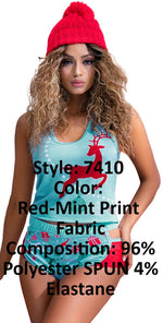 Mapale 7410 Two Piece Pajama Set. Top and Shorts Color Red-Mint Print