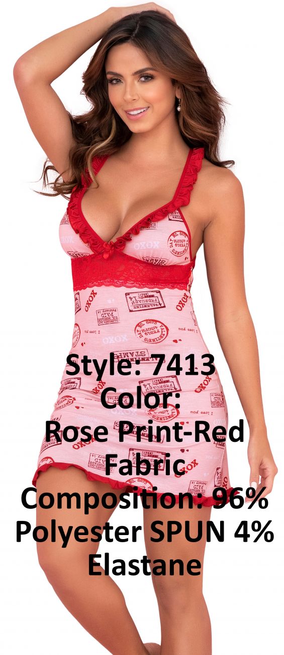 Mapale 7413 Sleep Chemise Color Rose Print-Red
