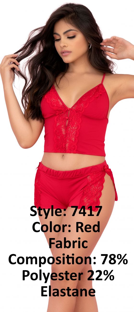 Red Lace Bralette And Shorts Pj Set