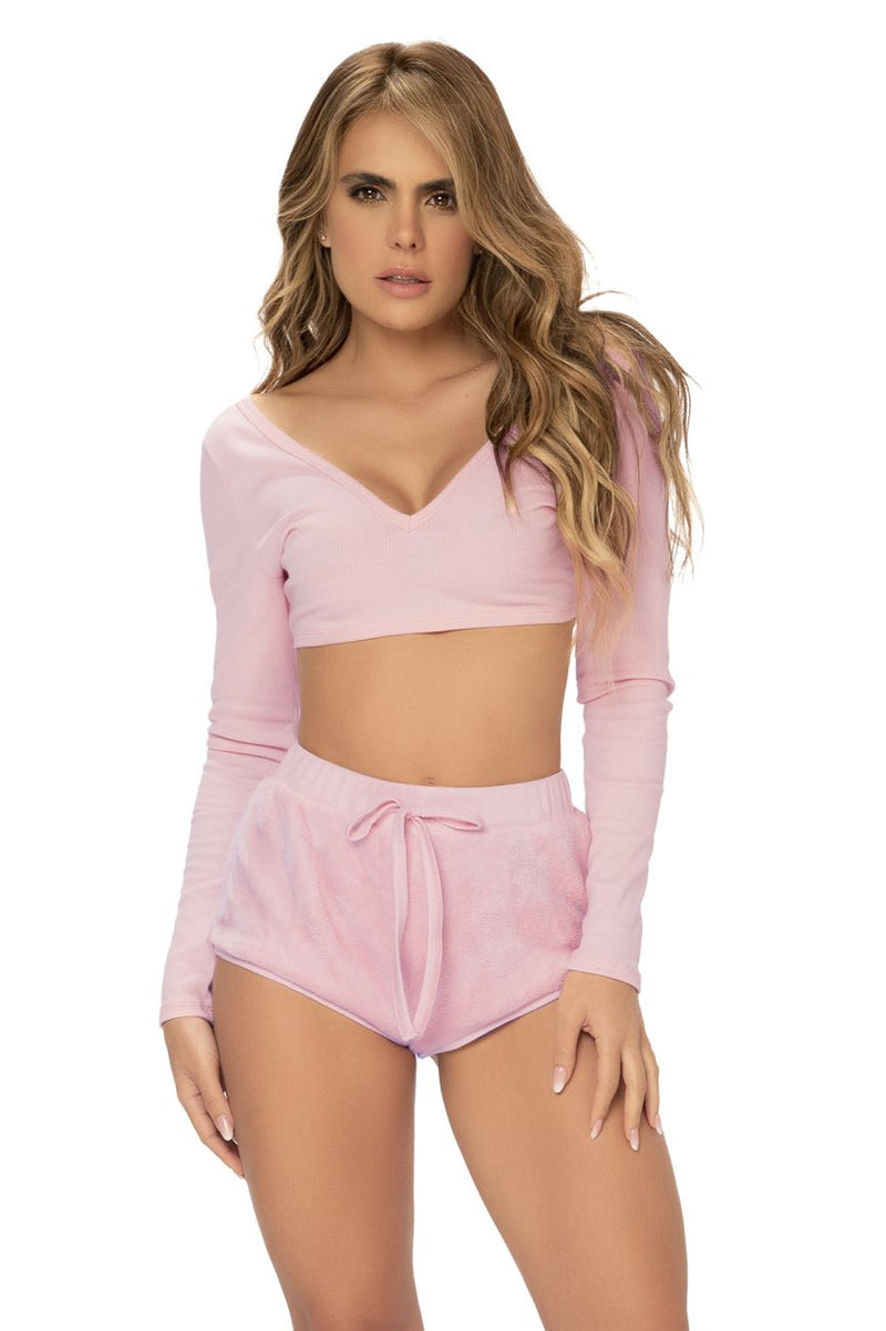 Mapale 7457 Two Piece Pajama Set Long Sleeve Top and Shorts Color Pale Pink