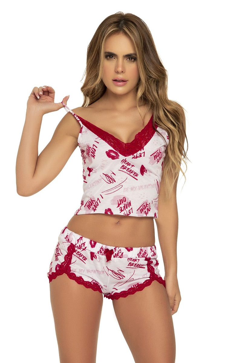 Mapale 7477 Two Piece Pajama Set Top and Shorts Color White Prints