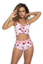 Mapale 7478 Two Piece Pajama Set Top and Cheeky Bottoms Color White Prints Red