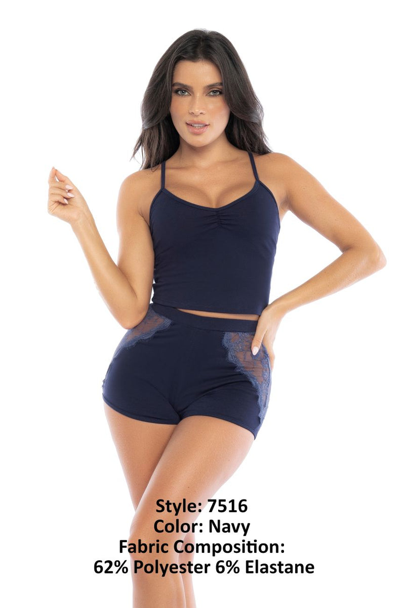 Mapale 7516 Two Piece Pajama Set Top and Shorts Color Navy