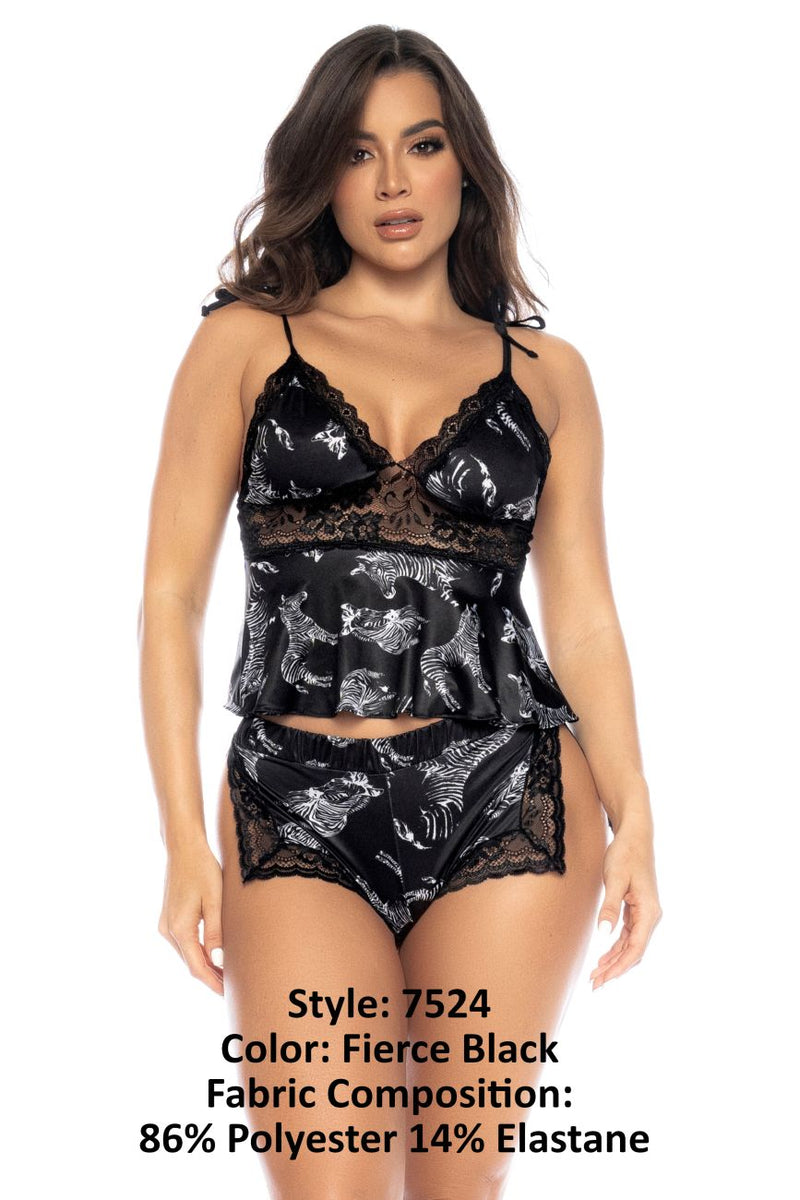 Mapale 7524 Two Piece Pajama Set Top and Shorts Color Fierce Black