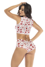 Mapale 7531 Two Piece Pajama Set Top and Shorts Color Holiday Print