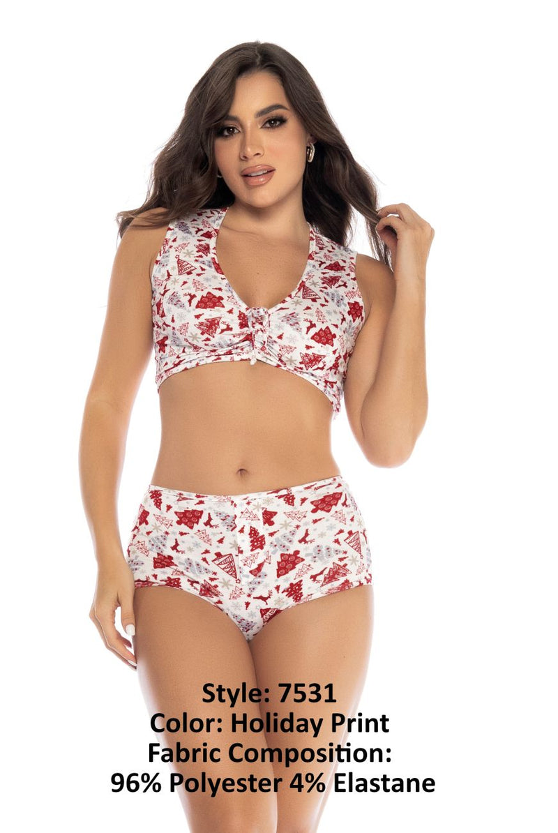 Mapale 7531 Two Piece Pajama Set Top and Shorts Color Holiday Print