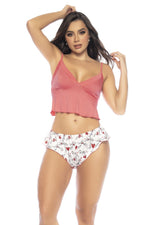 Mapale 7535 Two Piece Pajama Set Top and Shorts Color Coral-Love Print