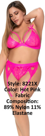 Mapale 8221X Three Piece Garter Set Color Hot Pink