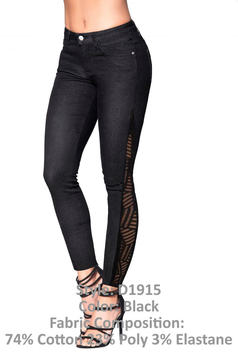 Mapale D1915 Butt Lifting Jeans with Mesh Detail Color Black