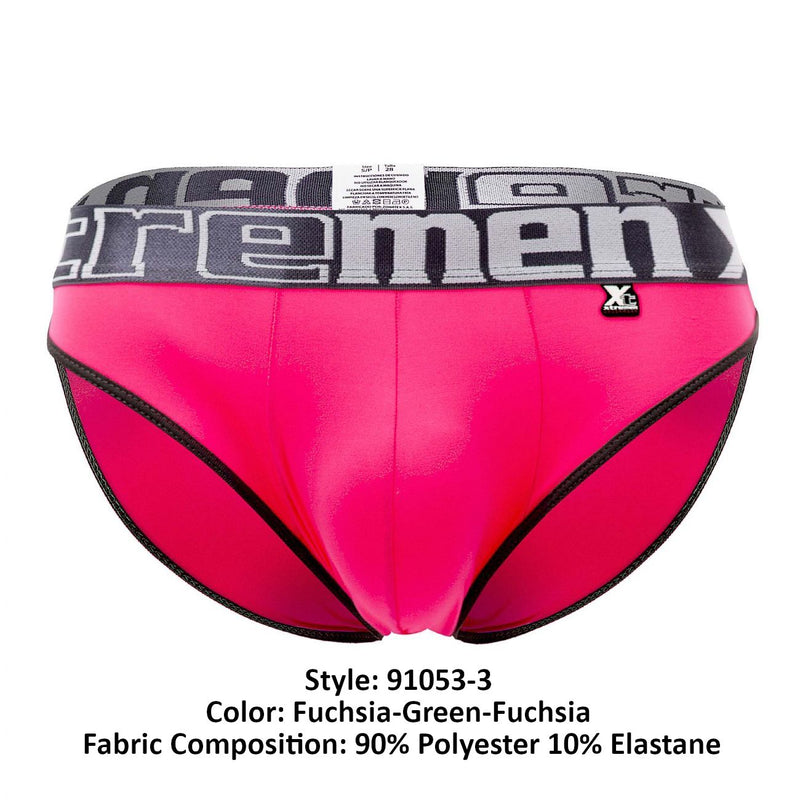 Xtremen 91053-3 3PK Briefs Color Fuchsia-Green-Fuchsia
