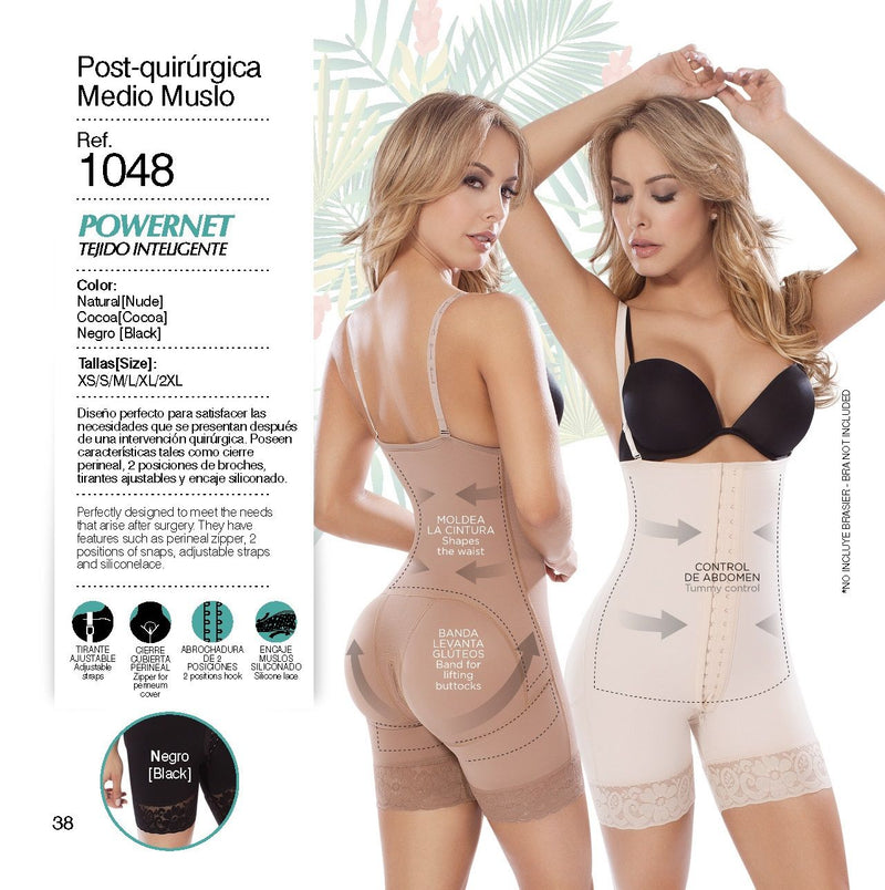 Moldeate 1048 Control Body Shaper Open Bust Mid Thigh Color Beige
