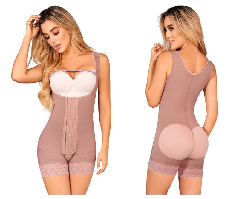 Moldeate 12008 SKINTEX Control Mid Thigh Body Shaper with Open Bust Color Mocha