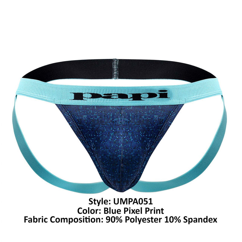 Papi UMPA051 Fashion Microflex Brazilian Jockstrap Color Blue Pixel Print