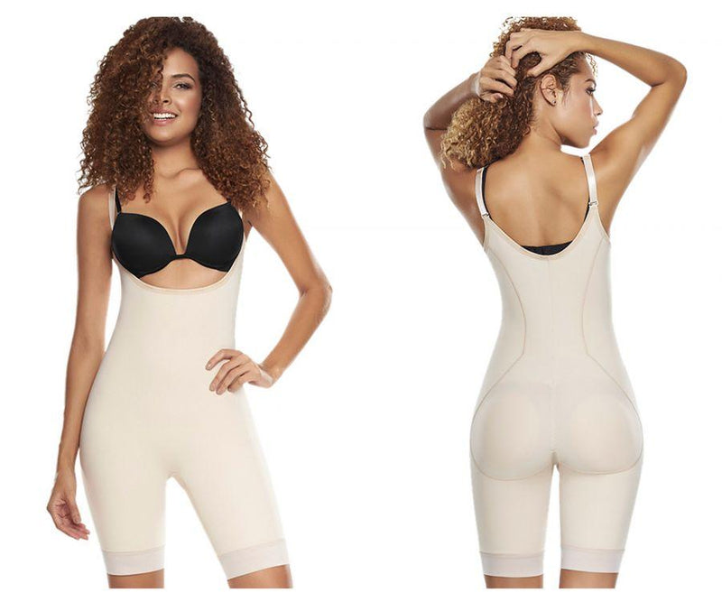 TrueShapers 1205 Slimmer & Firm Control Open-Bust Bodysuit with Removable Pads Color Beige
