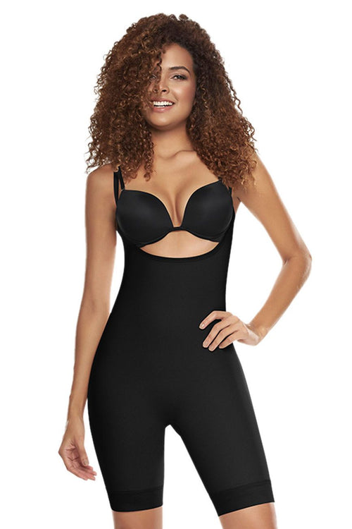 TrueShapers 1205 Slimmer & Firm Control Open-Bust Bodysuit with Removable Pads Color Black